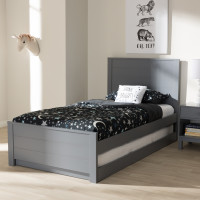 Baxton Studio HT1702-Grey-Twin-TRDL Catalina Modern Classic Mission Style Grey-Finished Wood Twin Platform Bed with Trundle